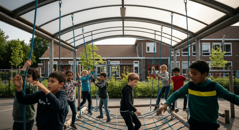 Basisschool De Regenboog heeft nu een unieke overdekte buitengymzaal