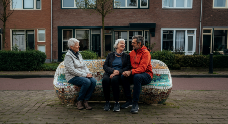 Nieuwe ontmoetingsbank in Broekhem-Noord: ga links zitten als je wilt kletsen